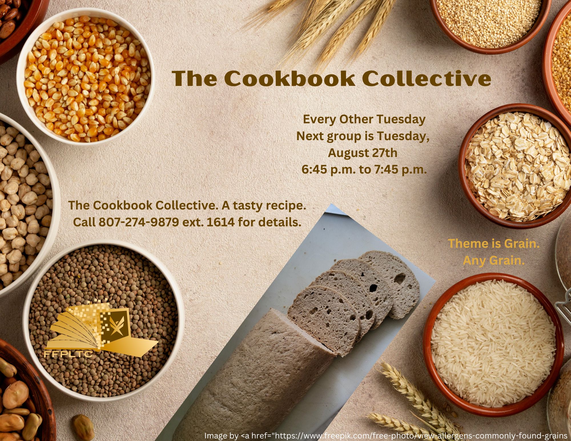 The Cookbook Collective, information for session in body of post, theme is grain, any grain.
