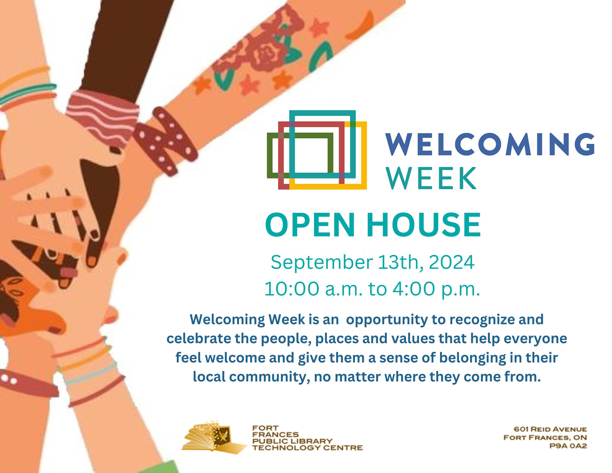Welcoming Week Open House poster, September 13 10 a.m. to 4 p.m.