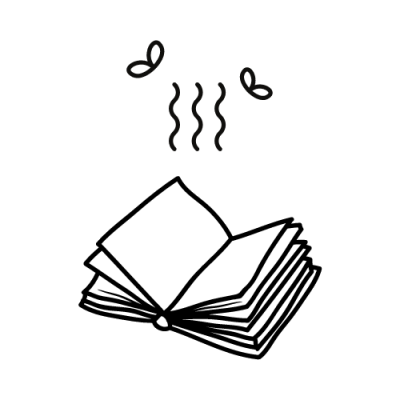 Black and white image of a book with stink lines and flies above it